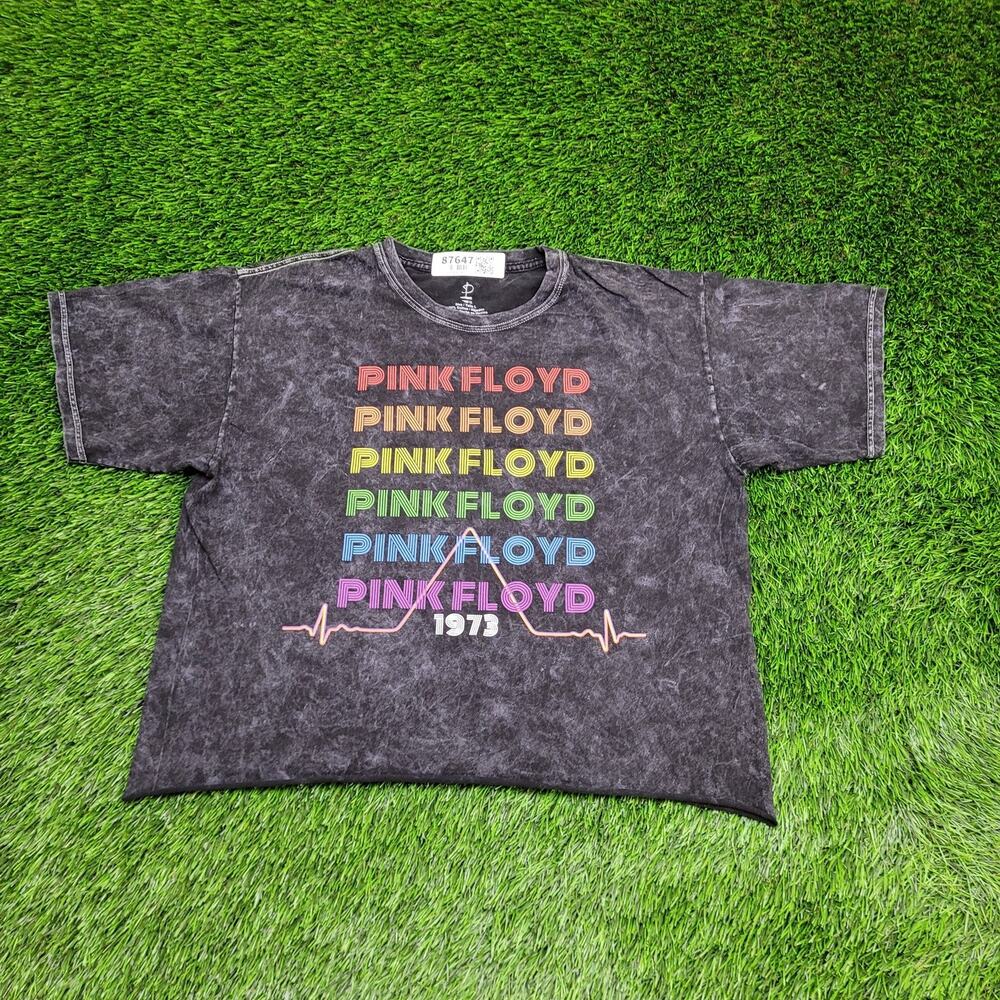 1973 Pink-Floyd Crop-Top Shirt Womens Large 21x21 Charcoal Wash
